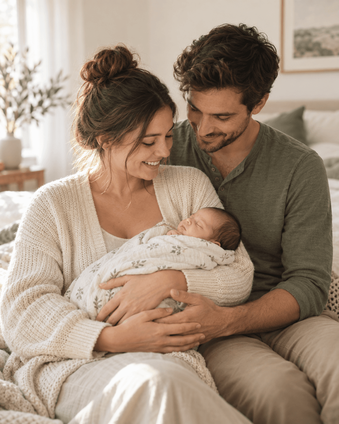 Maman et papa tenant leur nouveau-né dans leurs bras